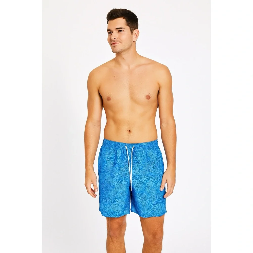 Lands End | Geo Botanical Print Elastic Drawstring Waist Mesh Lined Swim Shorts